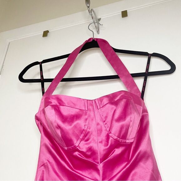 Y2K Vtg Betsey Johnson hot pink satin halter top mini dress 2 women’s - Picture 11 of 13